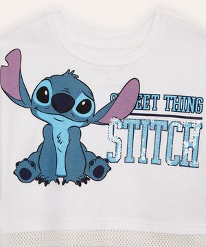 cropped de algodão infantil stitch com paetê off white