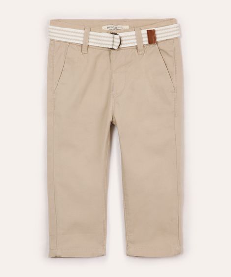 calça de sarja infantil com cinto bege