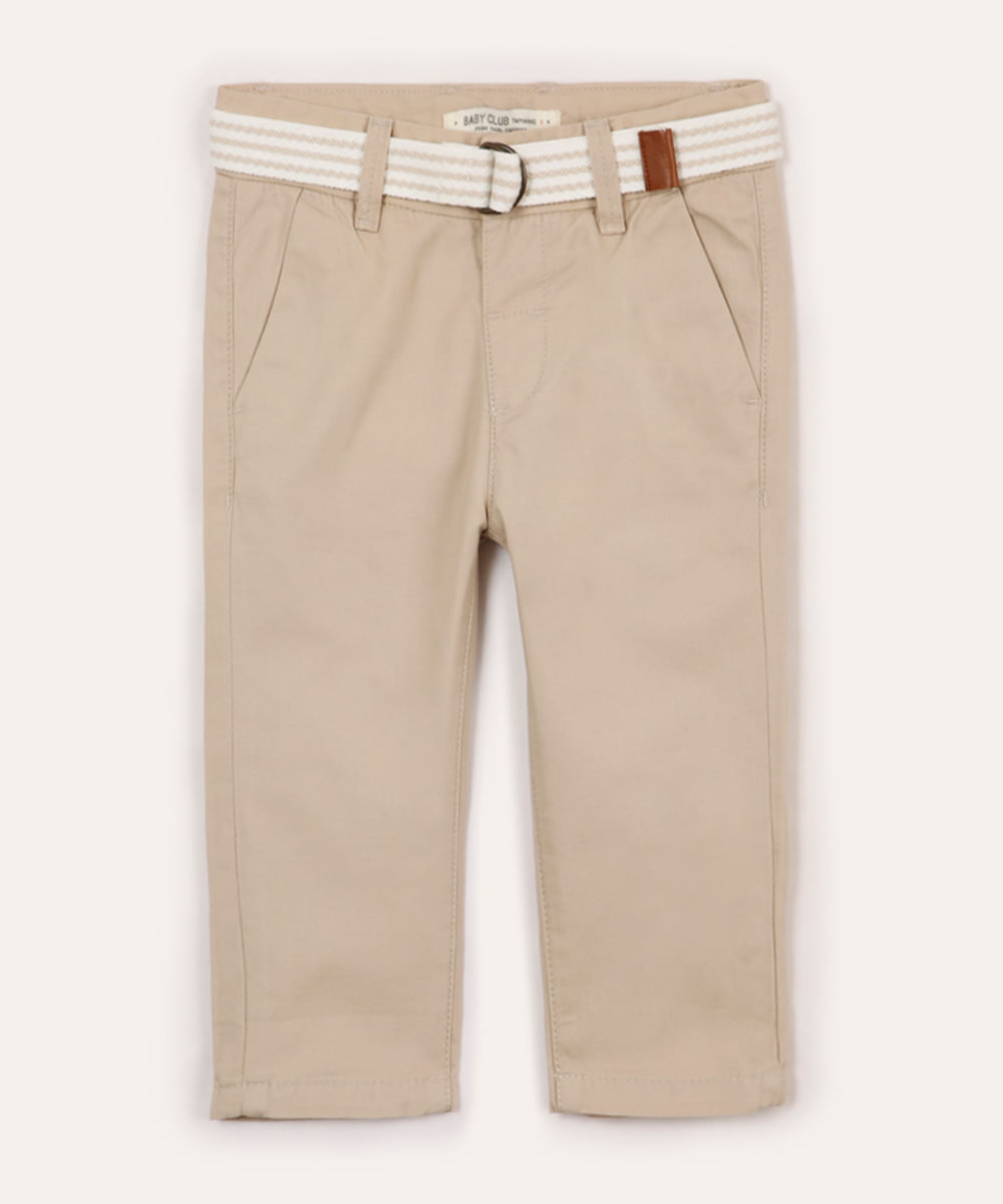 calça de sarja infantil com cinto bege