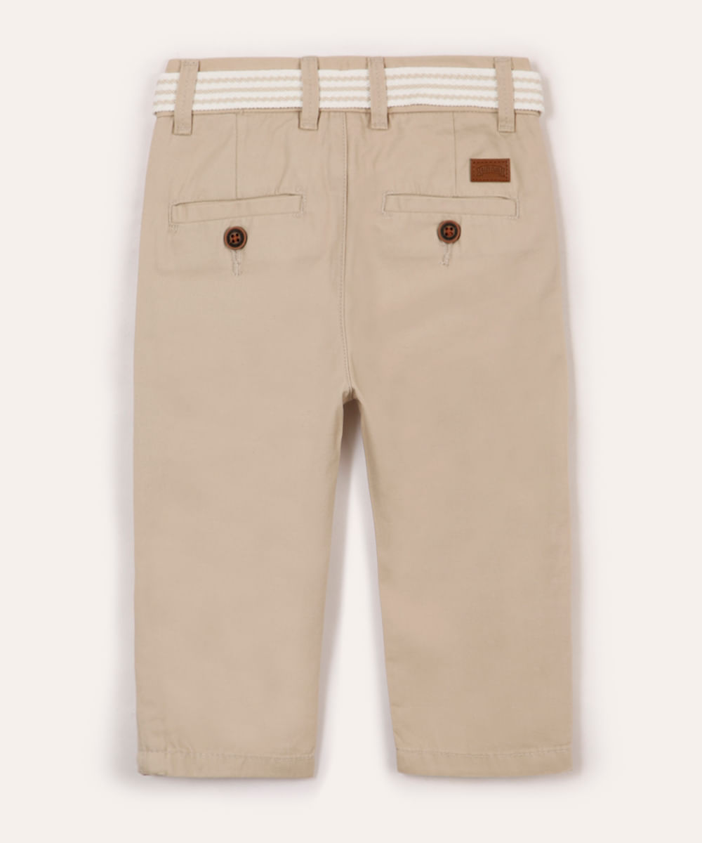 calça de sarja infantil com cinto bege