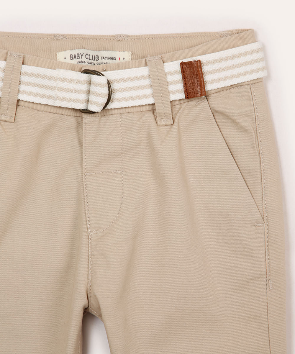 calça de sarja infantil com cinto bege