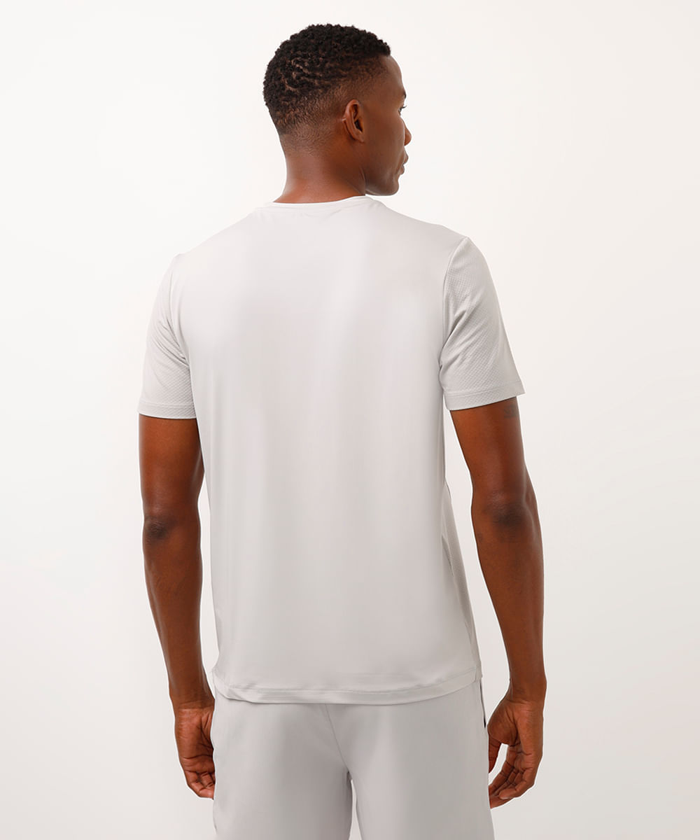 camiseta slim manga curta com recortes esportiva cinza