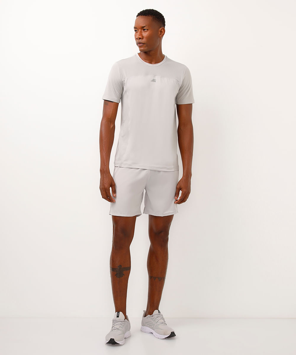 camiseta slim manga curta com recortes esportiva cinza