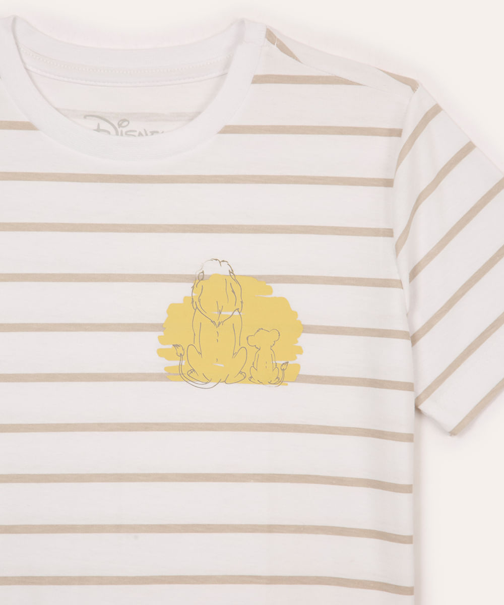 camiseta infantil de algodão o rei leão listrada bege
