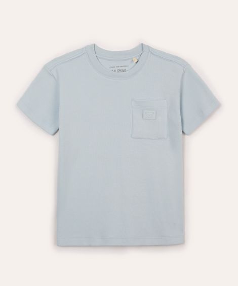 camiseta de algodão infantil com bolso azul