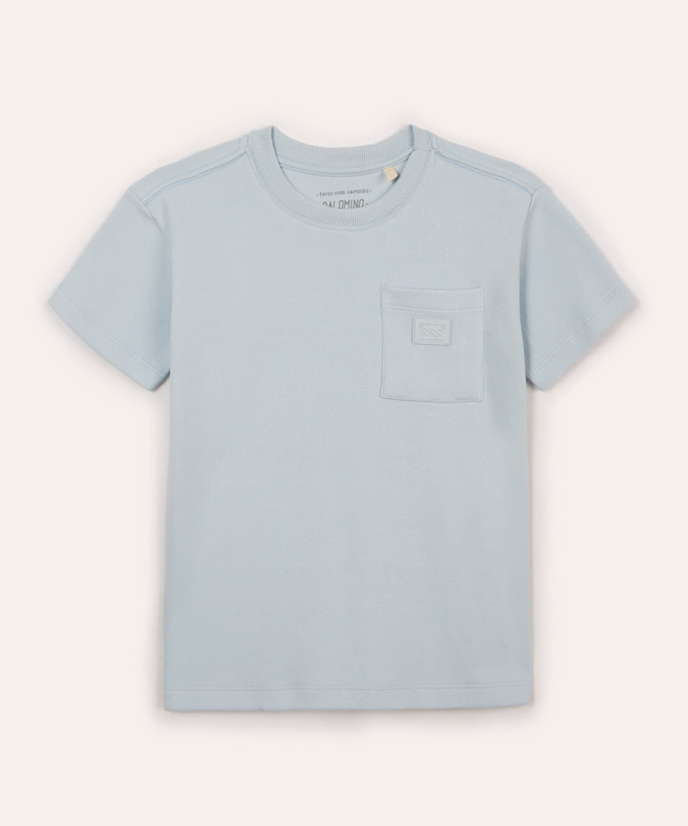 camiseta de algodão infantil com bolso azul