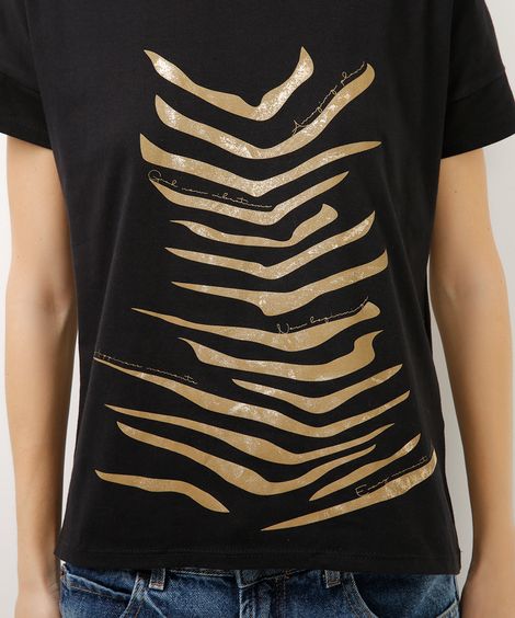 blusa de algodão abstrata preta