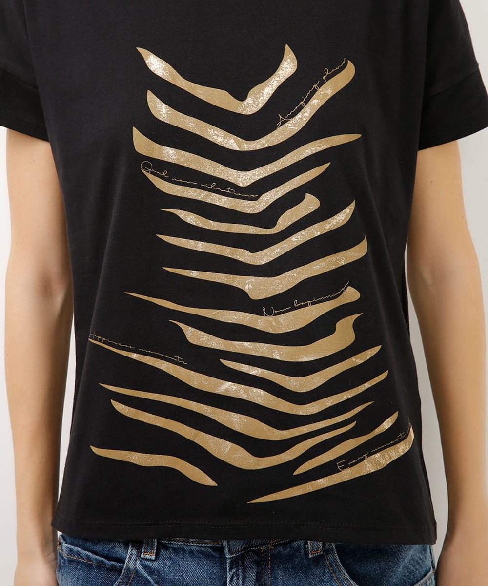 blusa de algodão abstrata preta