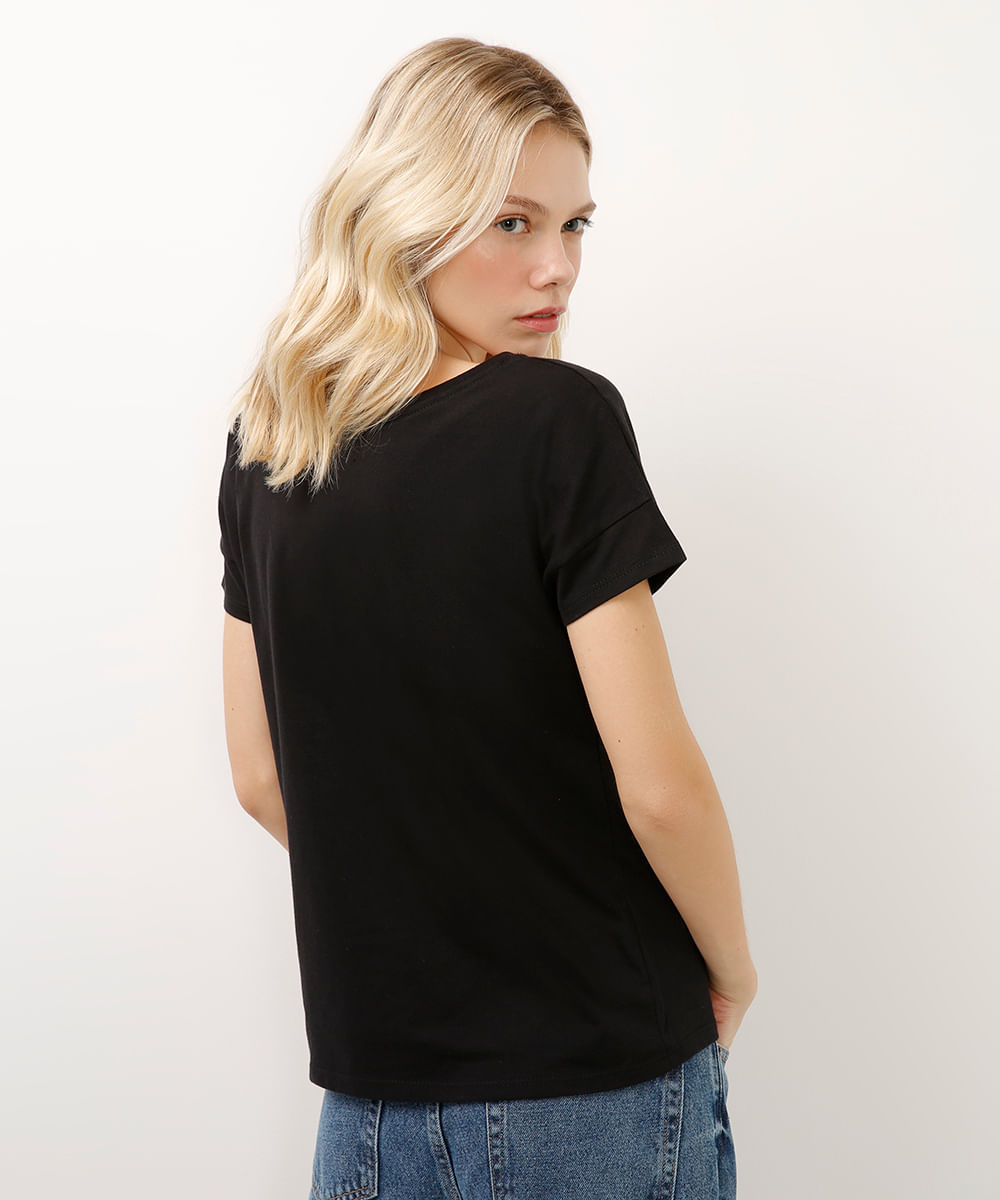 blusa de algodão abstrata preta