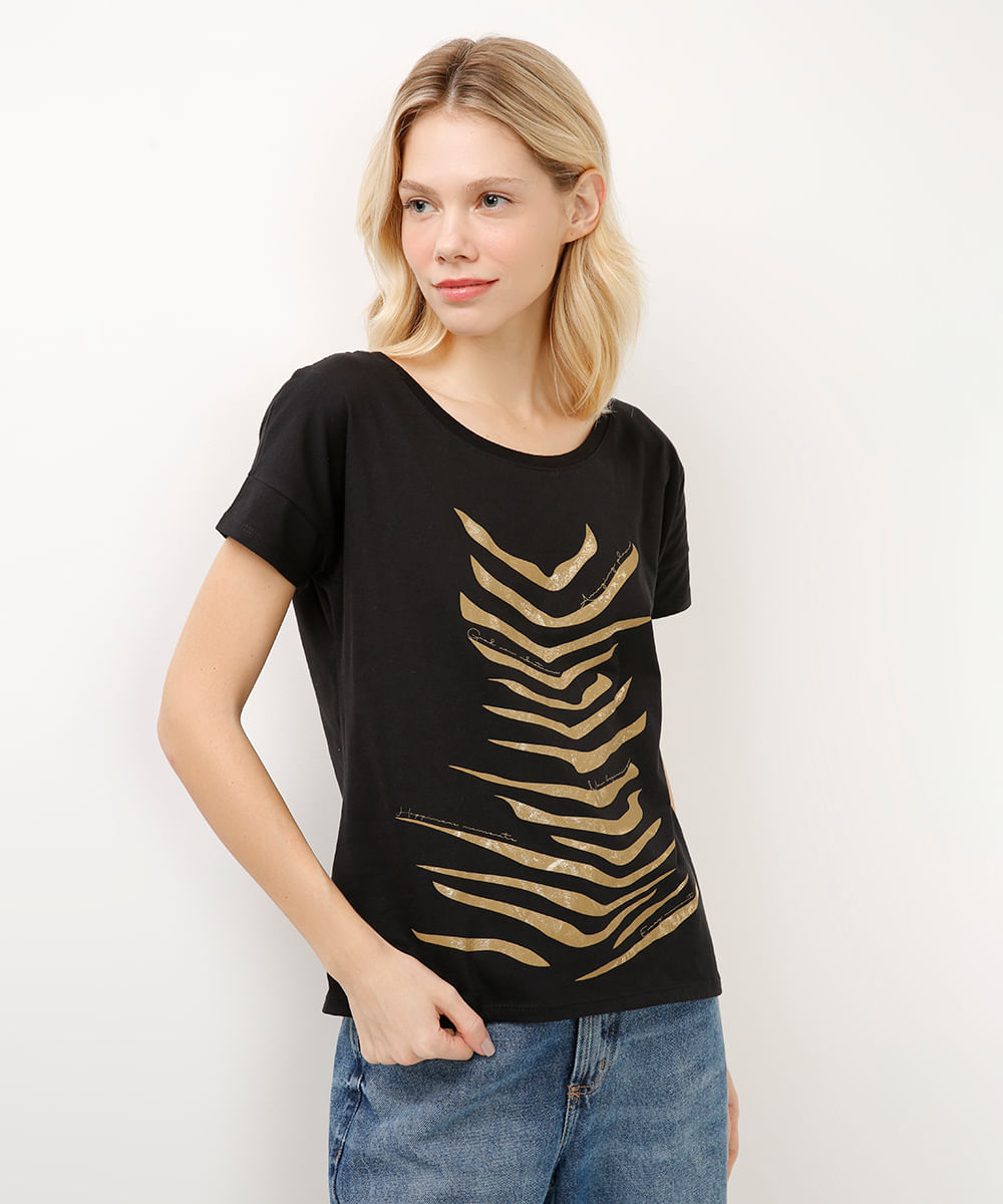 blusa de algodão abstrata preta