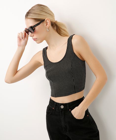 cropped listrado com lurex preto