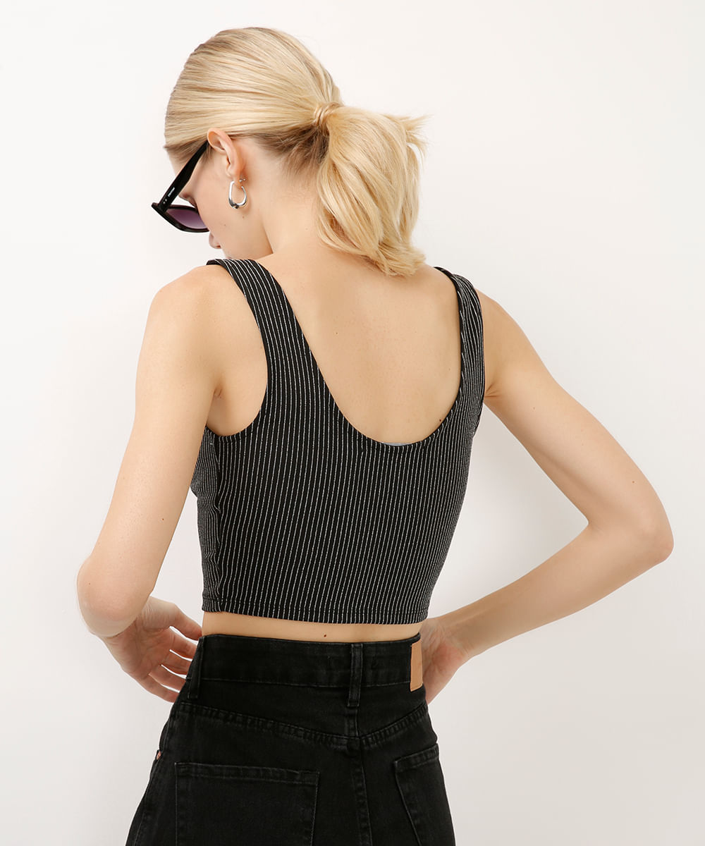 cropped listrado com lurex preto
