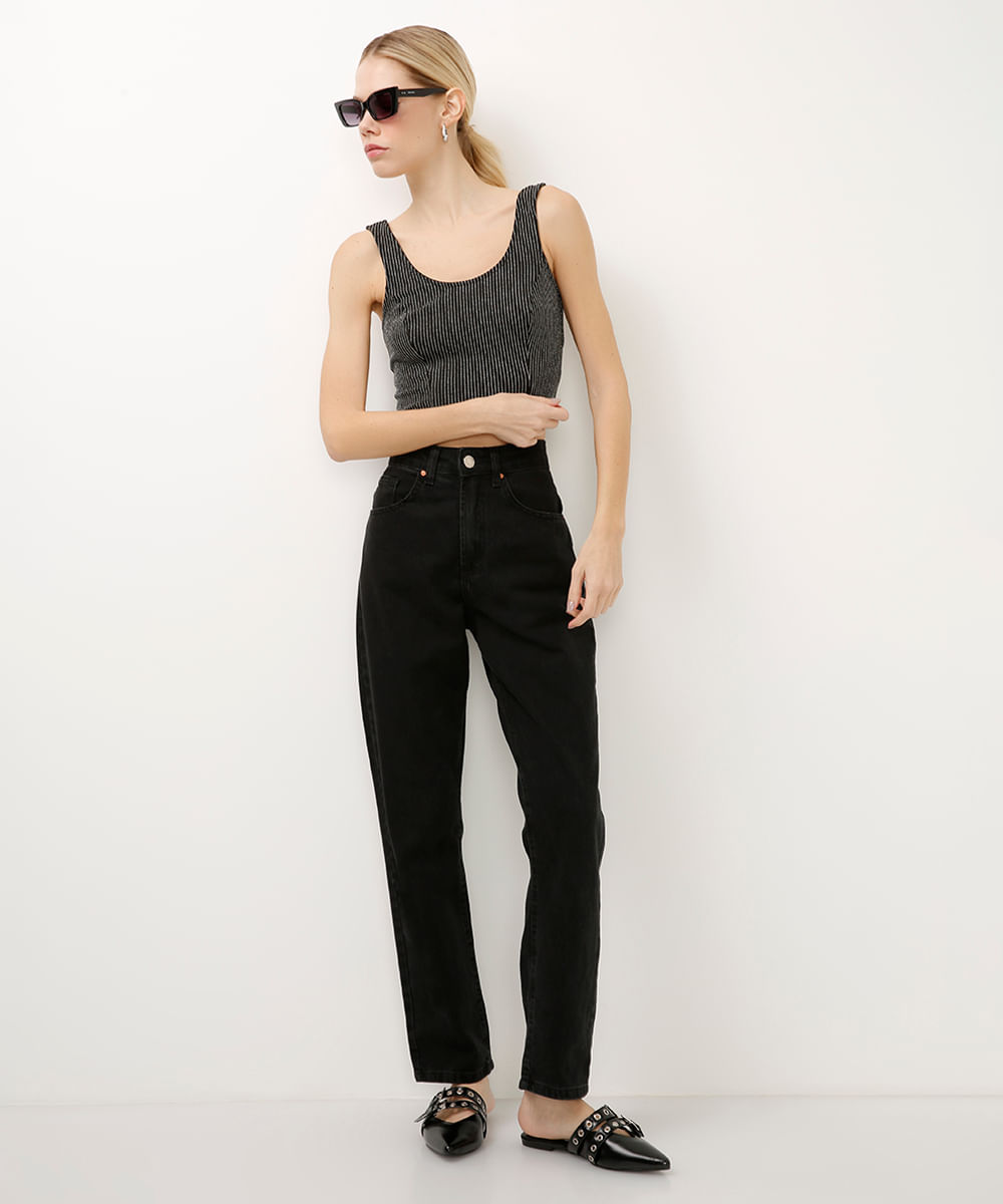 cropped listrado com lurex preto