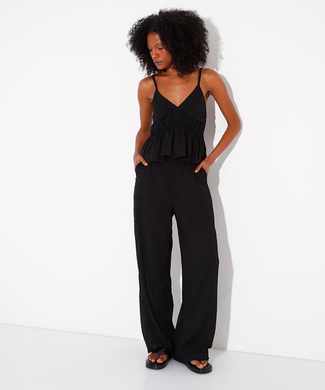 calça estilo pijama reta texturizada mindset preta