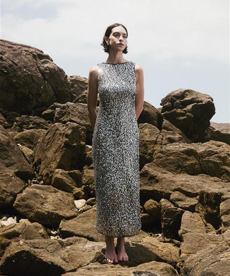vestido longo de paetê mindset preto