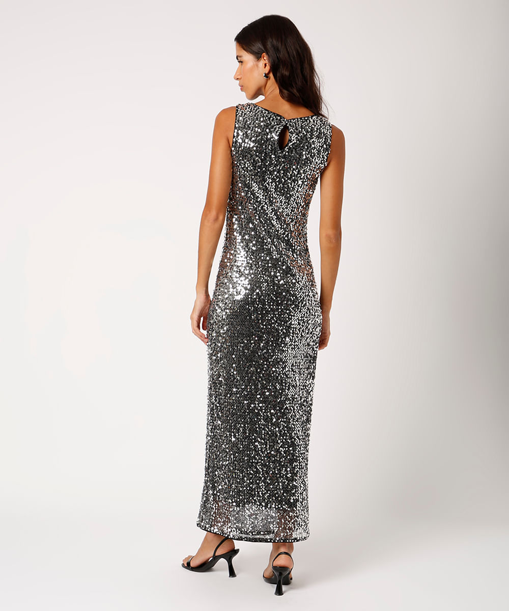 vestido longo de paetê mindset preto