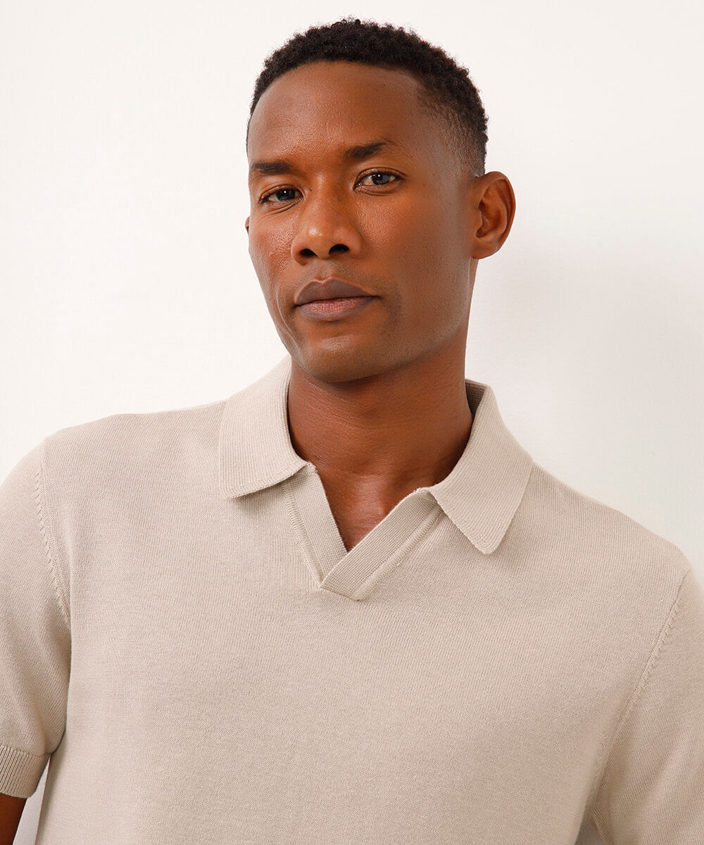 polo de tricot manga curta bege