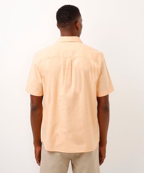 camisa comfort com linho manga curta - laranja