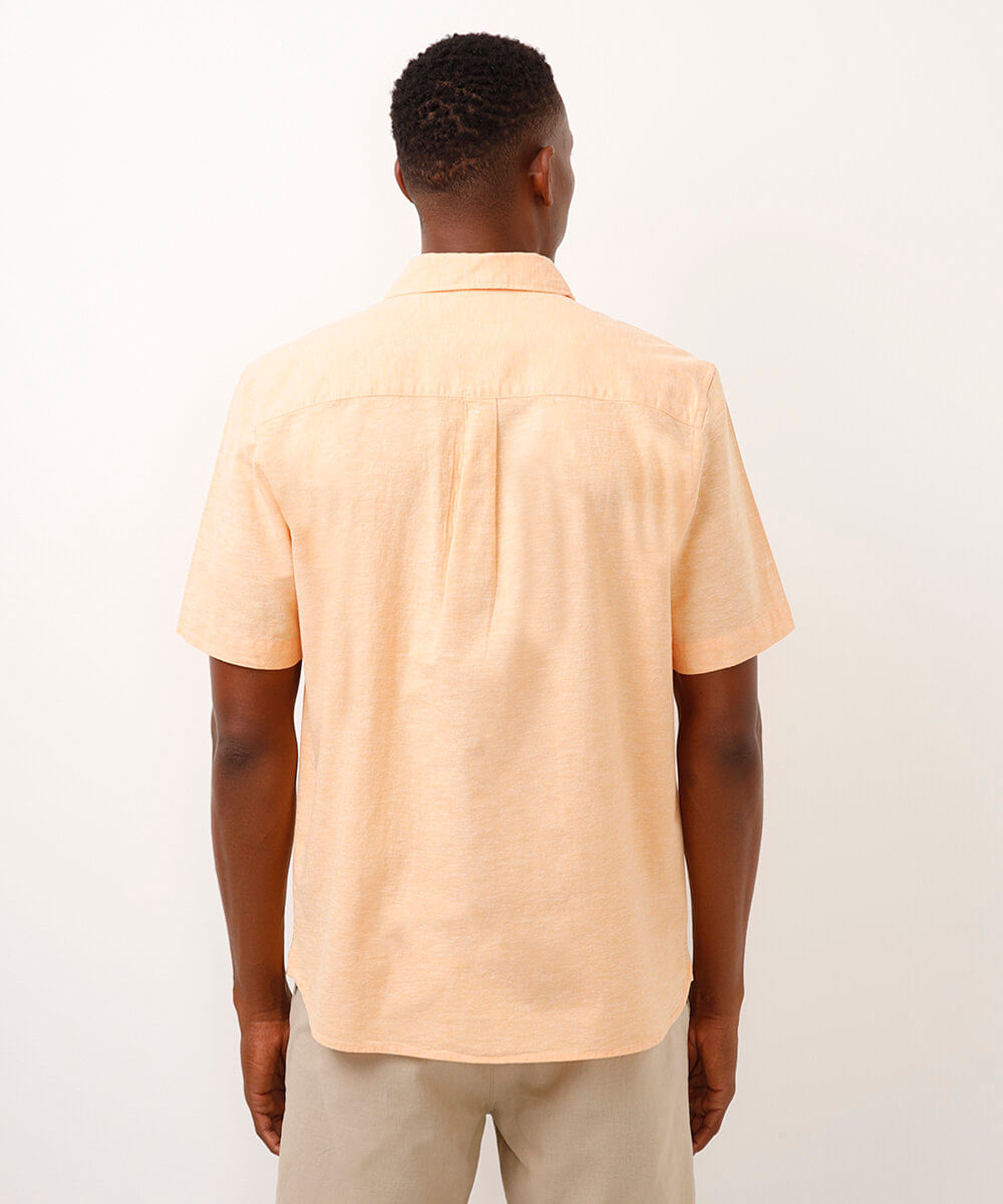 camisa comfort com linho manga curta - laranja