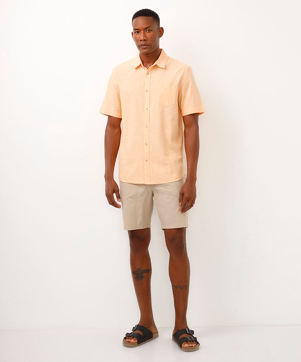 camisa comfort com linho manga curta - laranja