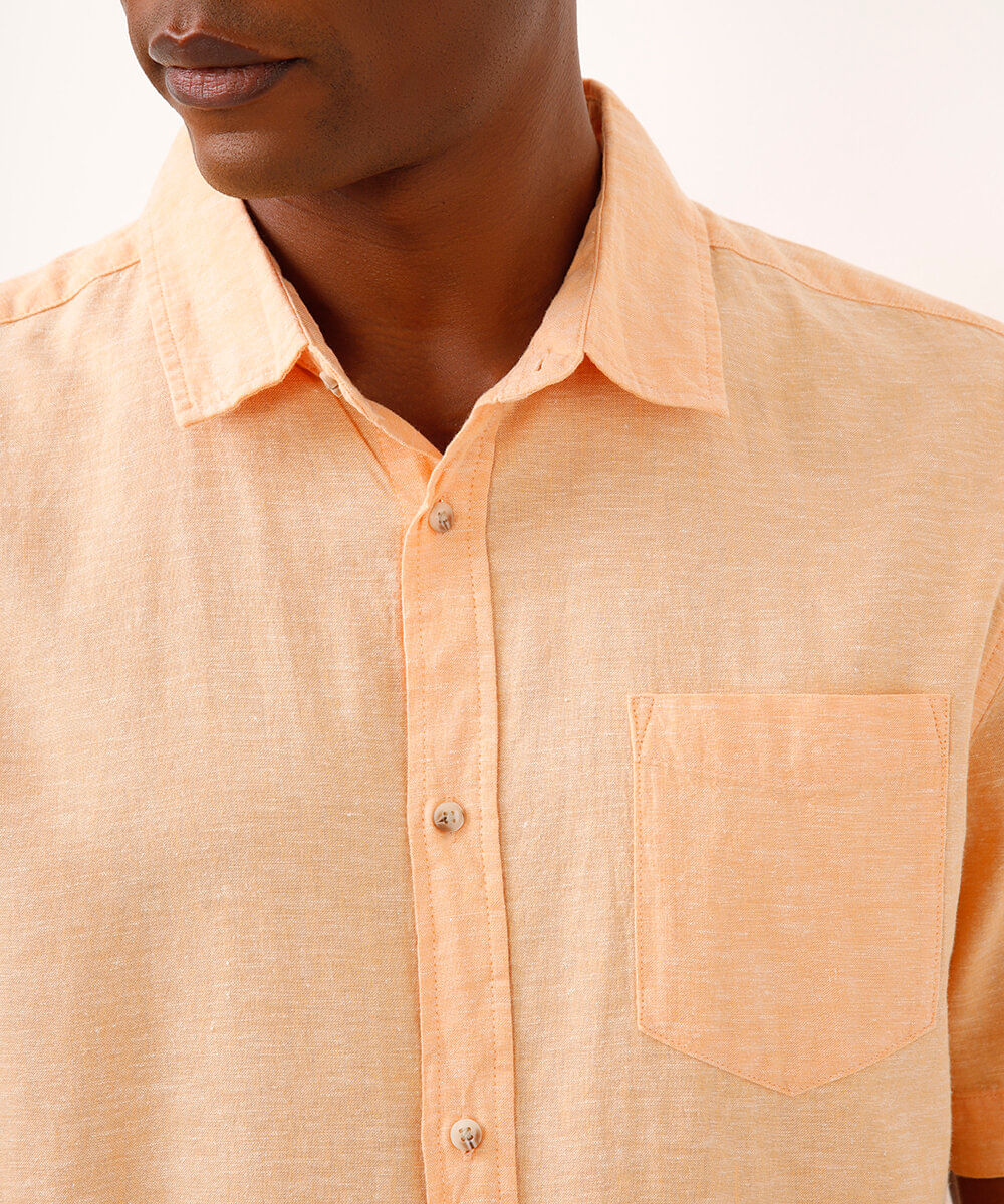 camisa comfort com linho manga curta - laranja