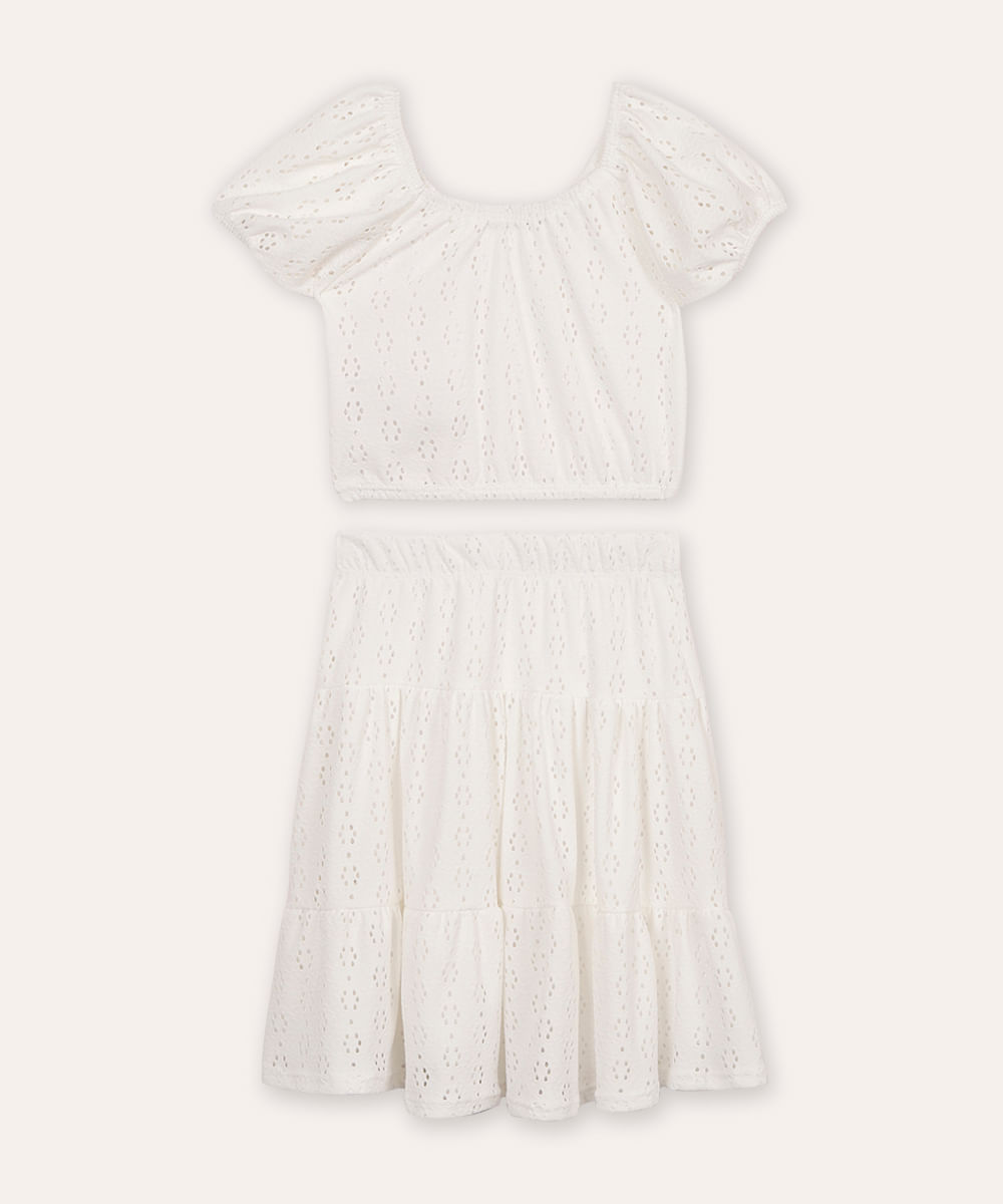 conjunto infantil de laise off white