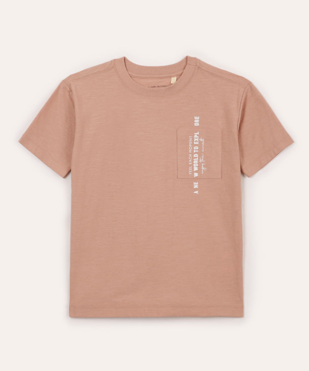 camiseta infantil de algodão com bolso rosa