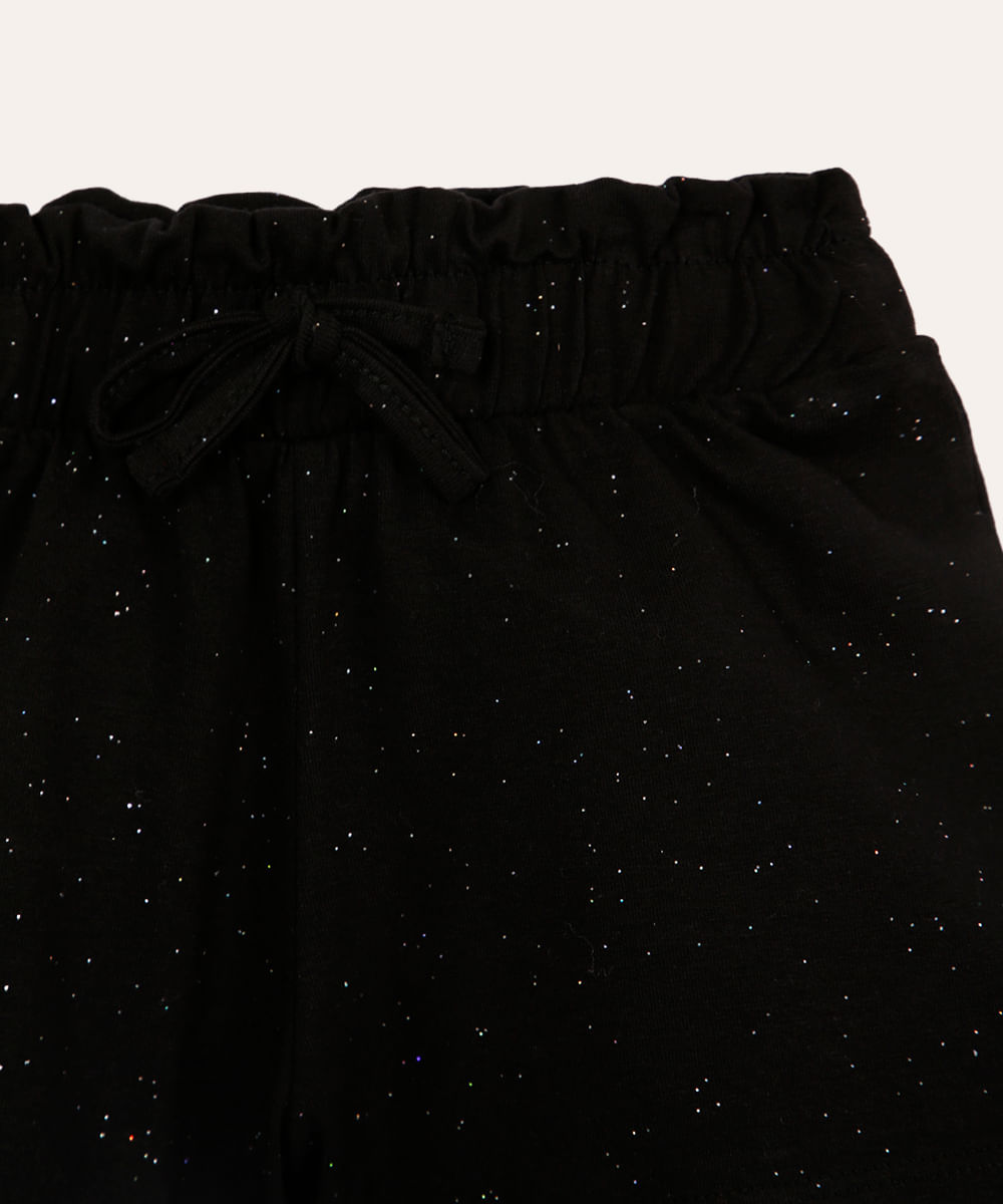 short clochard infantil com glitter preto