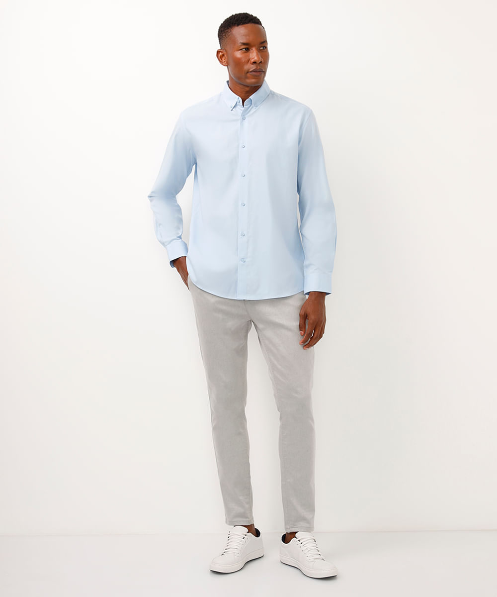 camisa social de algodão manga longa azul