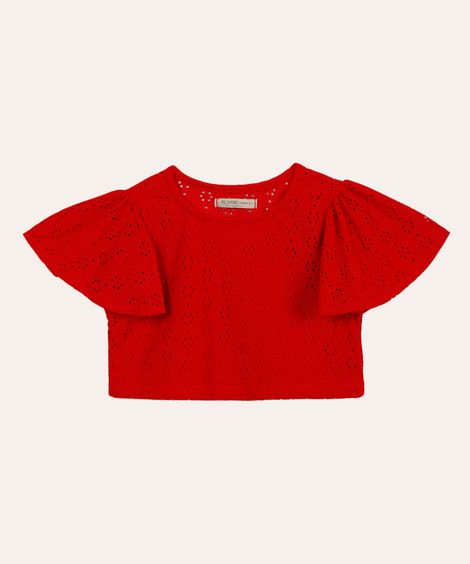 blusa de laise infantil com babado vermelha