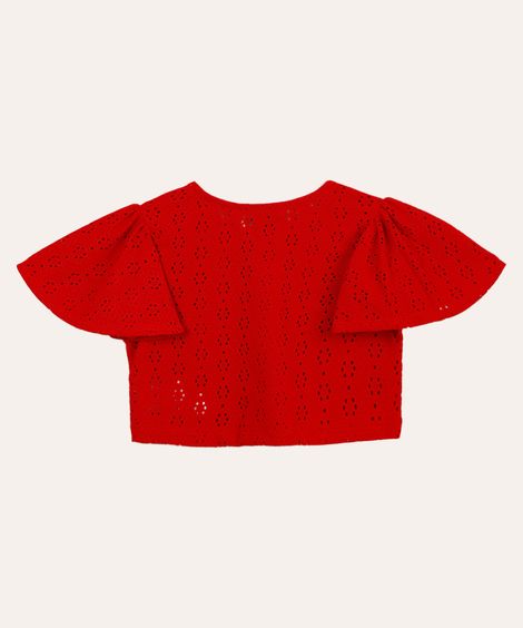 blusa de laise infantil com babado vermelha