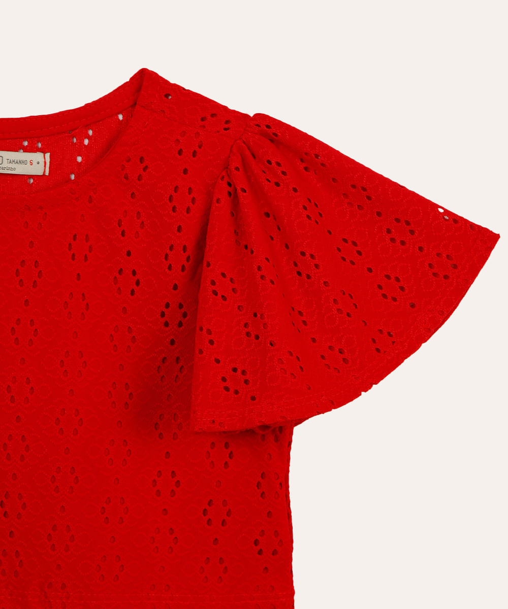 blusa de laise infantil com babado vermelha