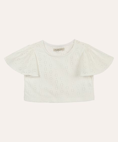 blusa de laise infantil com babado off white