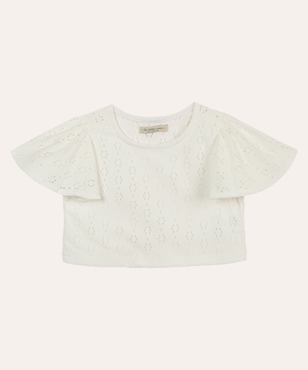 blusa de laise infantil com babado off white