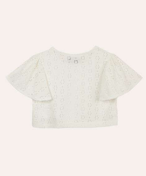 blusa de laise infantil com babado off white