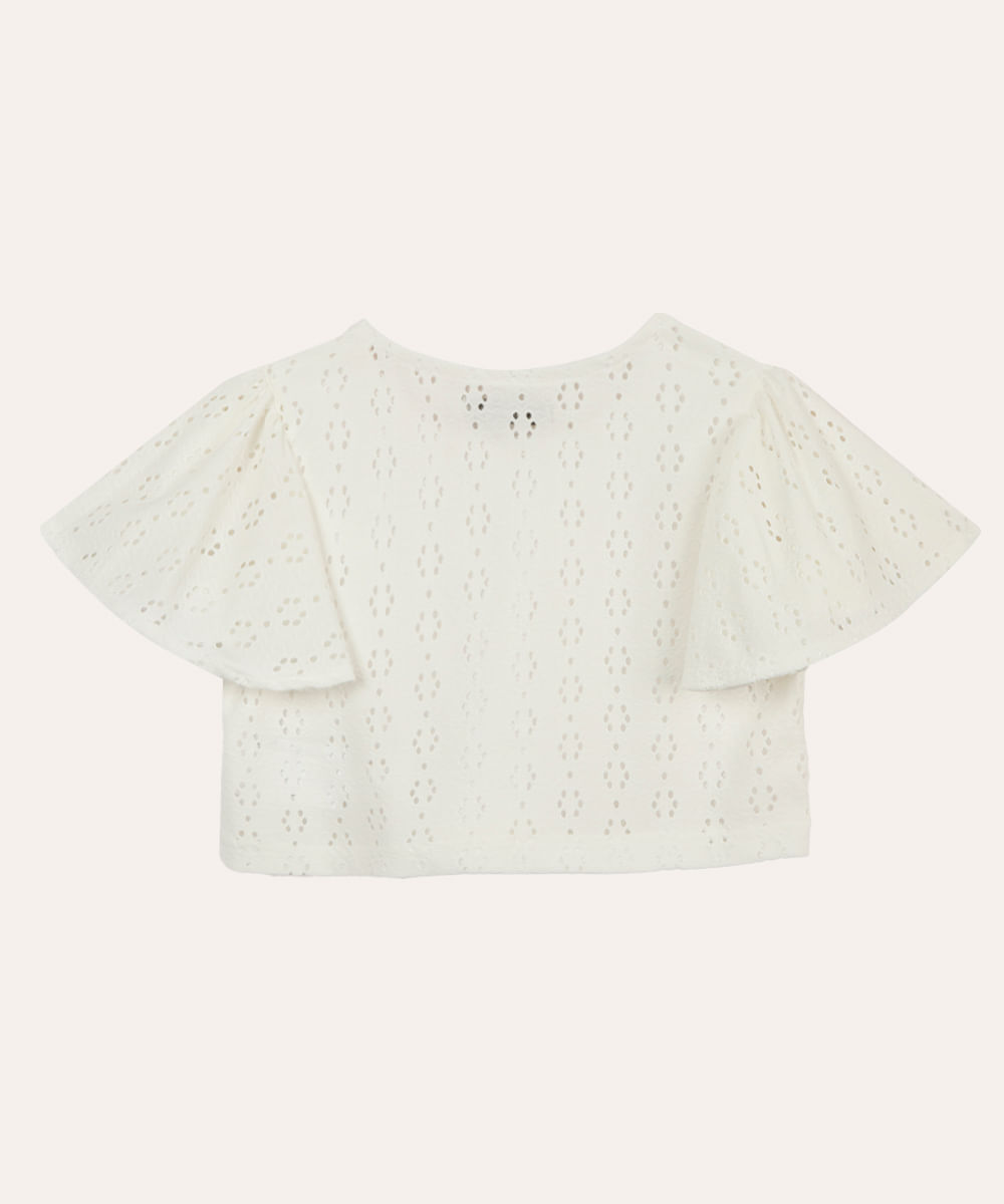 blusa de laise infantil com babado off white