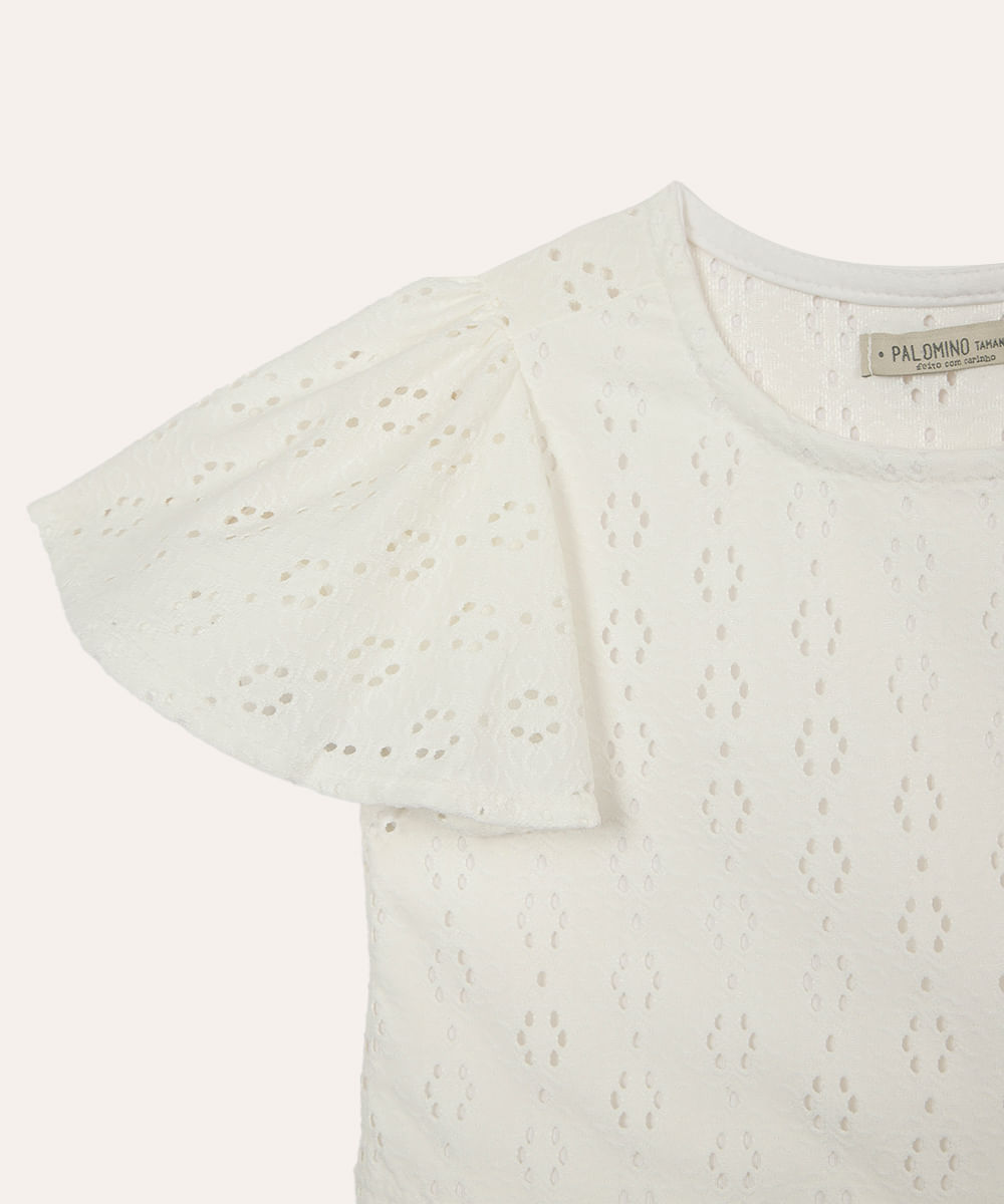 blusa de laise infantil com babado off white