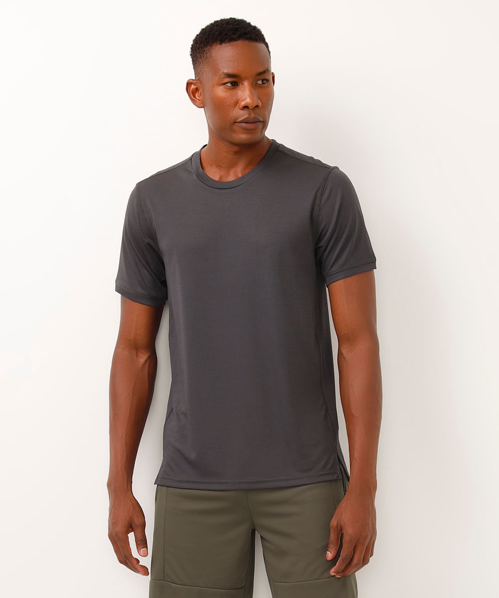 camiseta quadriculada esportiva cinza