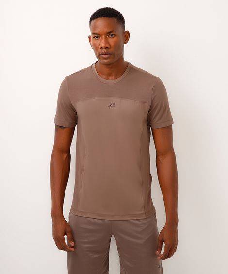 camiseta slim manga curta com recortes esportiva marrom