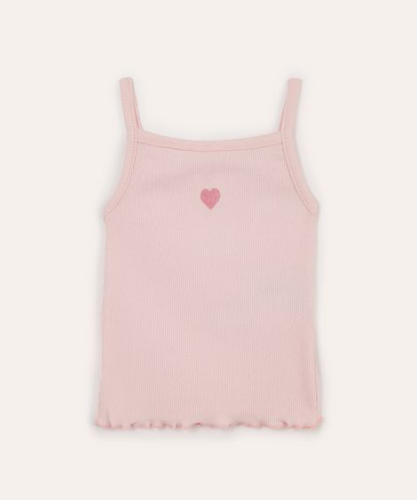 blusa de algodão infantil alça fina coração rosa