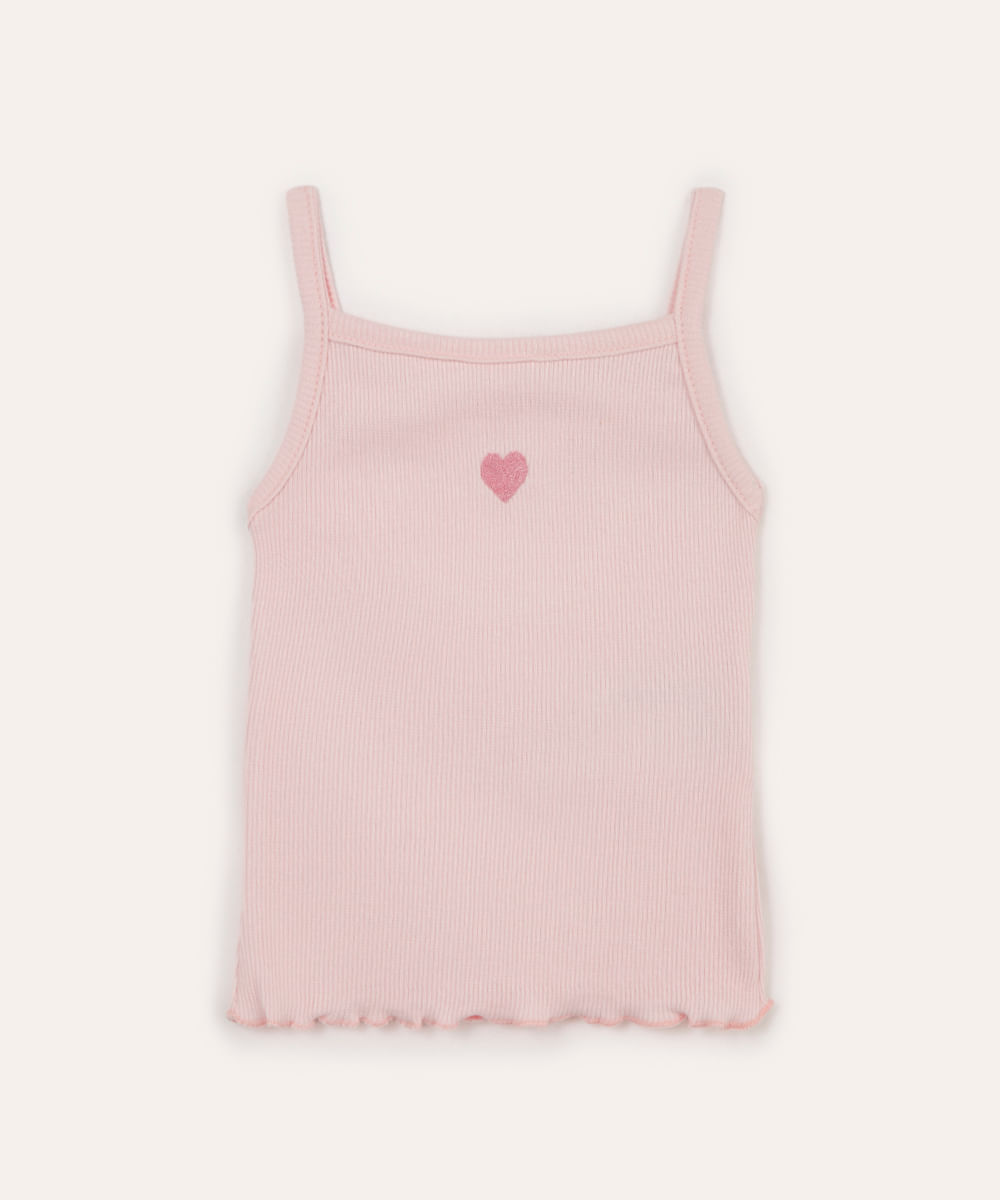 blusa de algodão infantil alça fina coração rosa