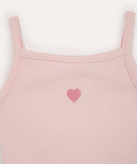 blusa de algodão infantil alça fina coração rosa
