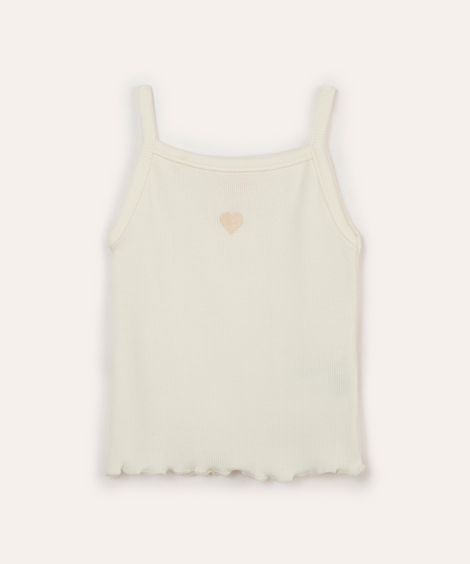 blusa de algodão infantil alça fina coração off white