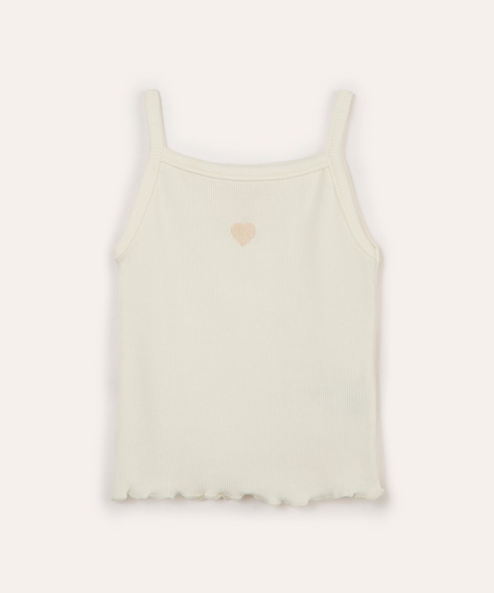blusa de algodão infantil alça fina coração off white