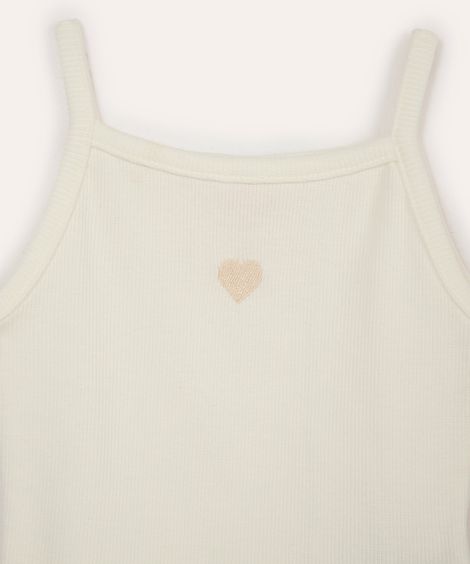 blusa de algodão infantil alça fina coração off white