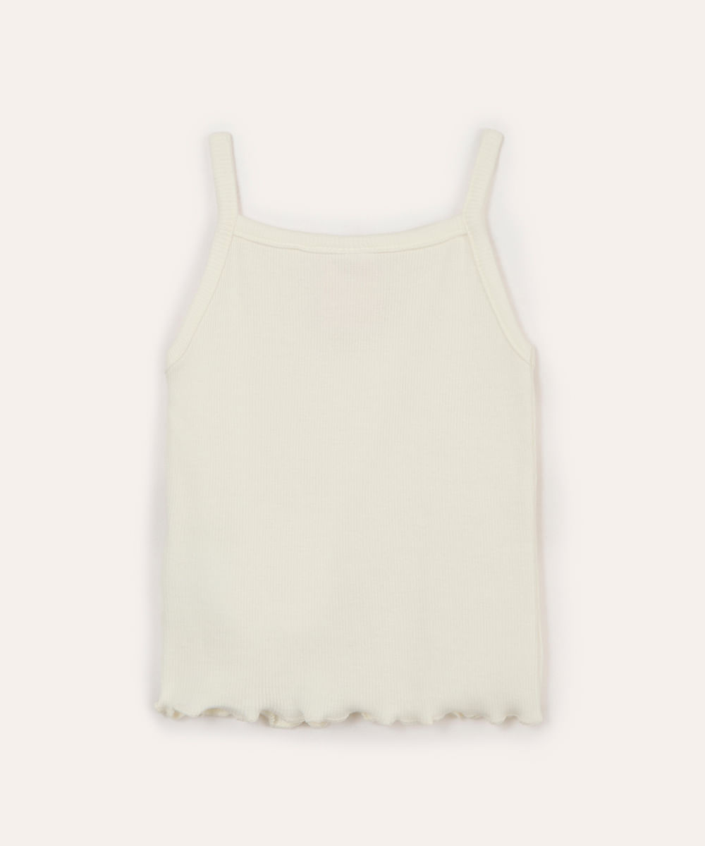 blusa de algodão infantil alça fina coração off white