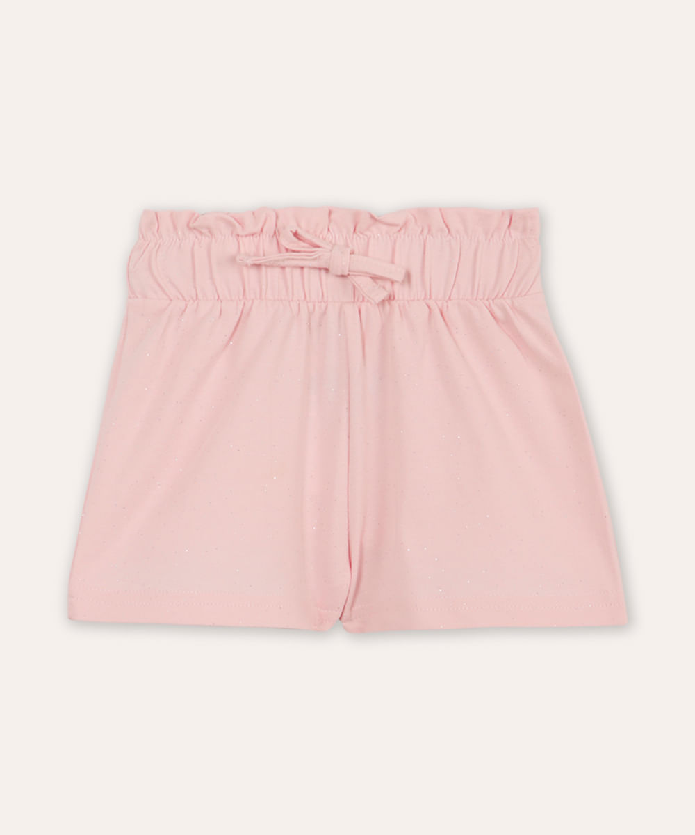 short clochard infantil com glitter rosa