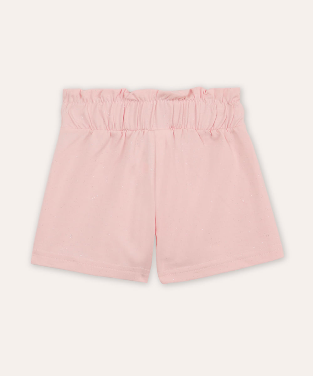 short clochard infantil com glitter rosa