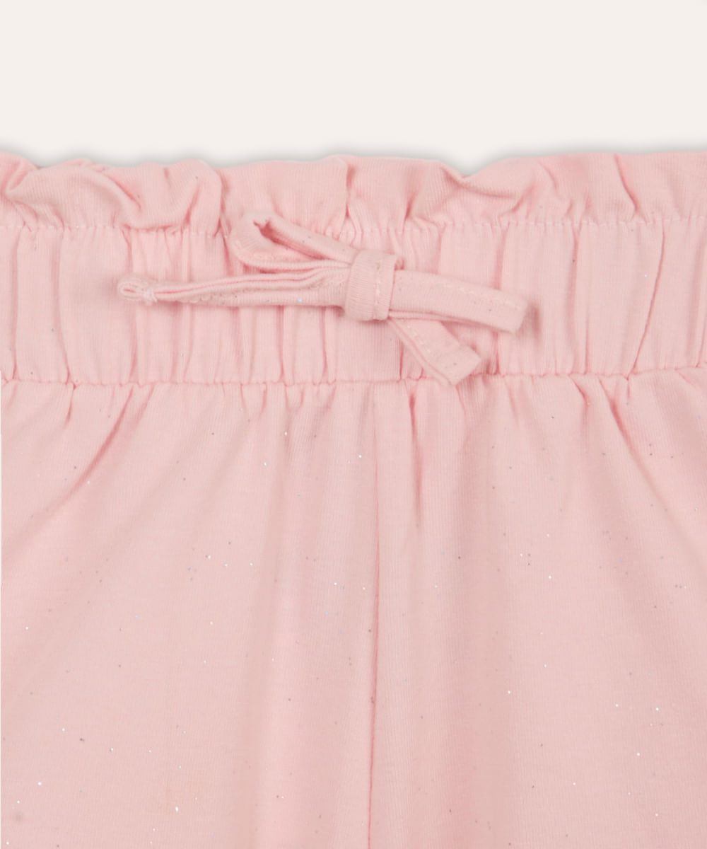 short clochard infantil com glitter rosa