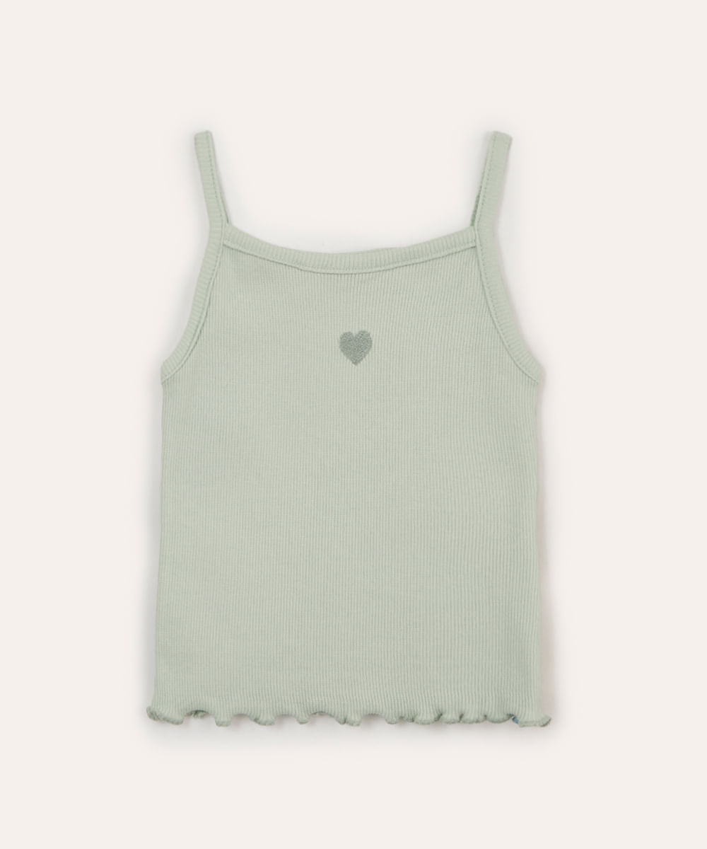 blusa de algodão infantil alça fina coração verde